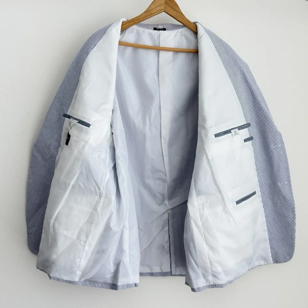 Saddlebred Seersucker Blazer Men 54R Blue White Striped Cotton Sport Coat Jacket